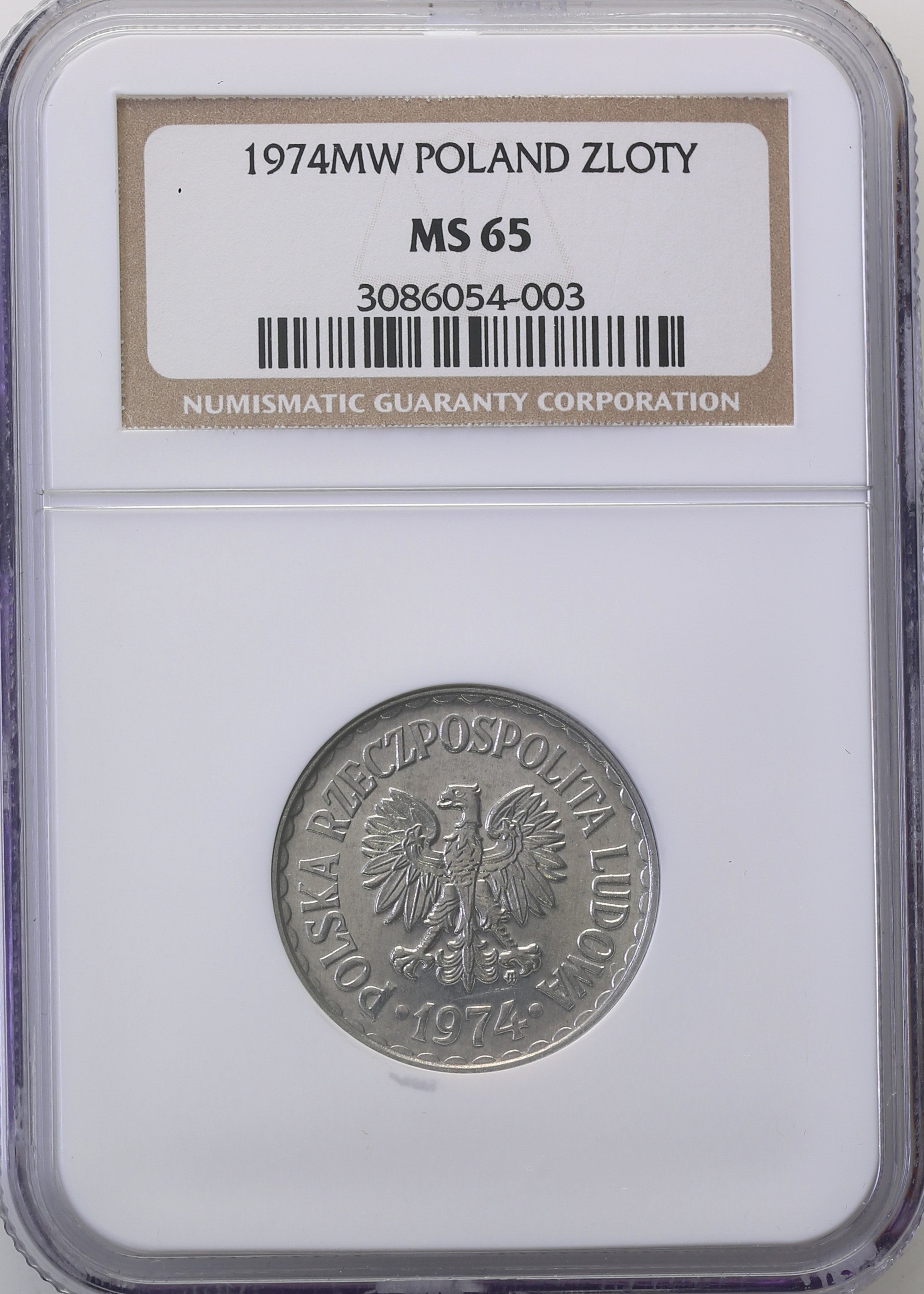 PRL.  1 złoty 1974 aluminium NGC MS65